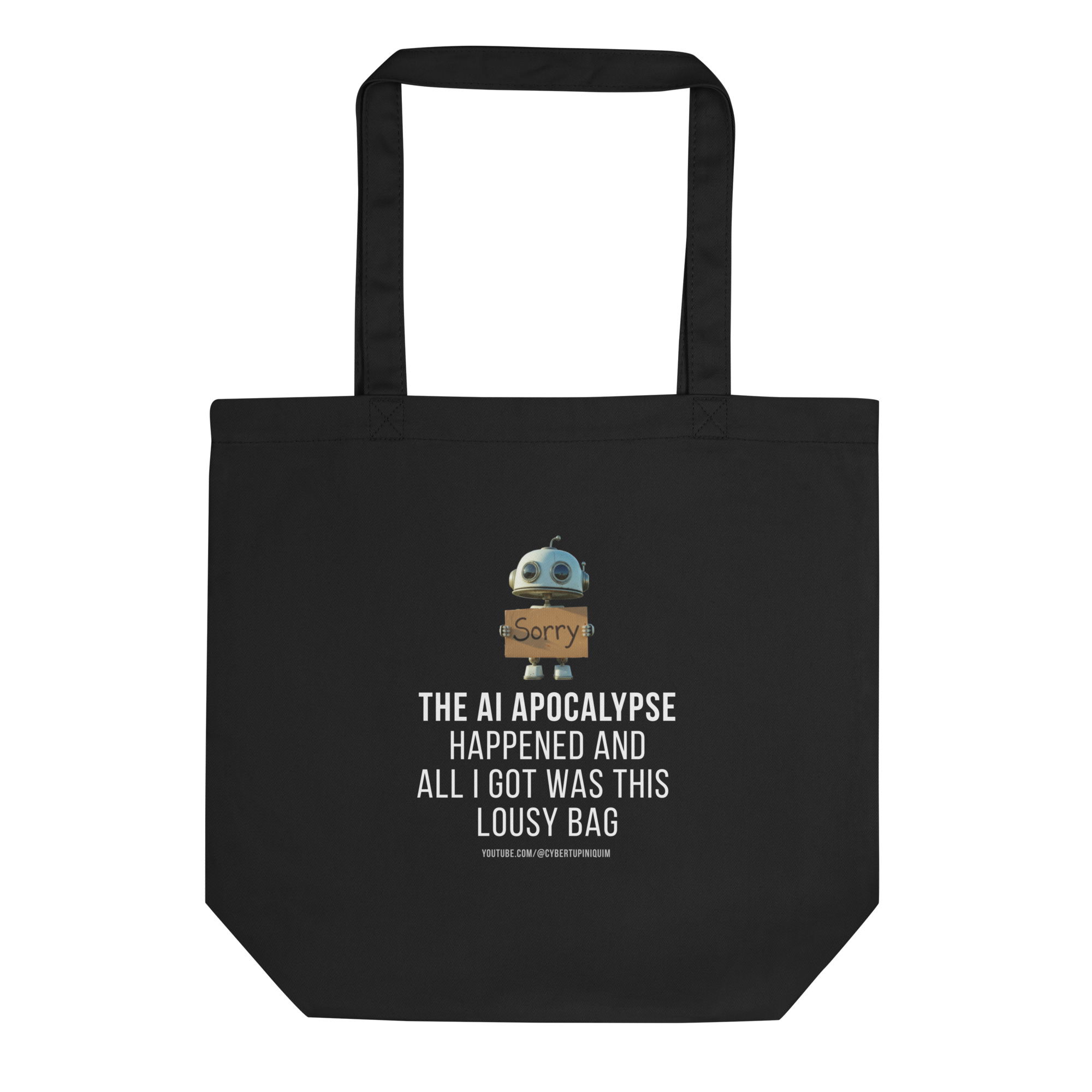 ai apocalipse: robot apologizes. eco tote bag