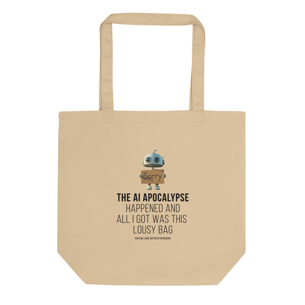 ai apocalipse: robot apologizes. eco tote bag