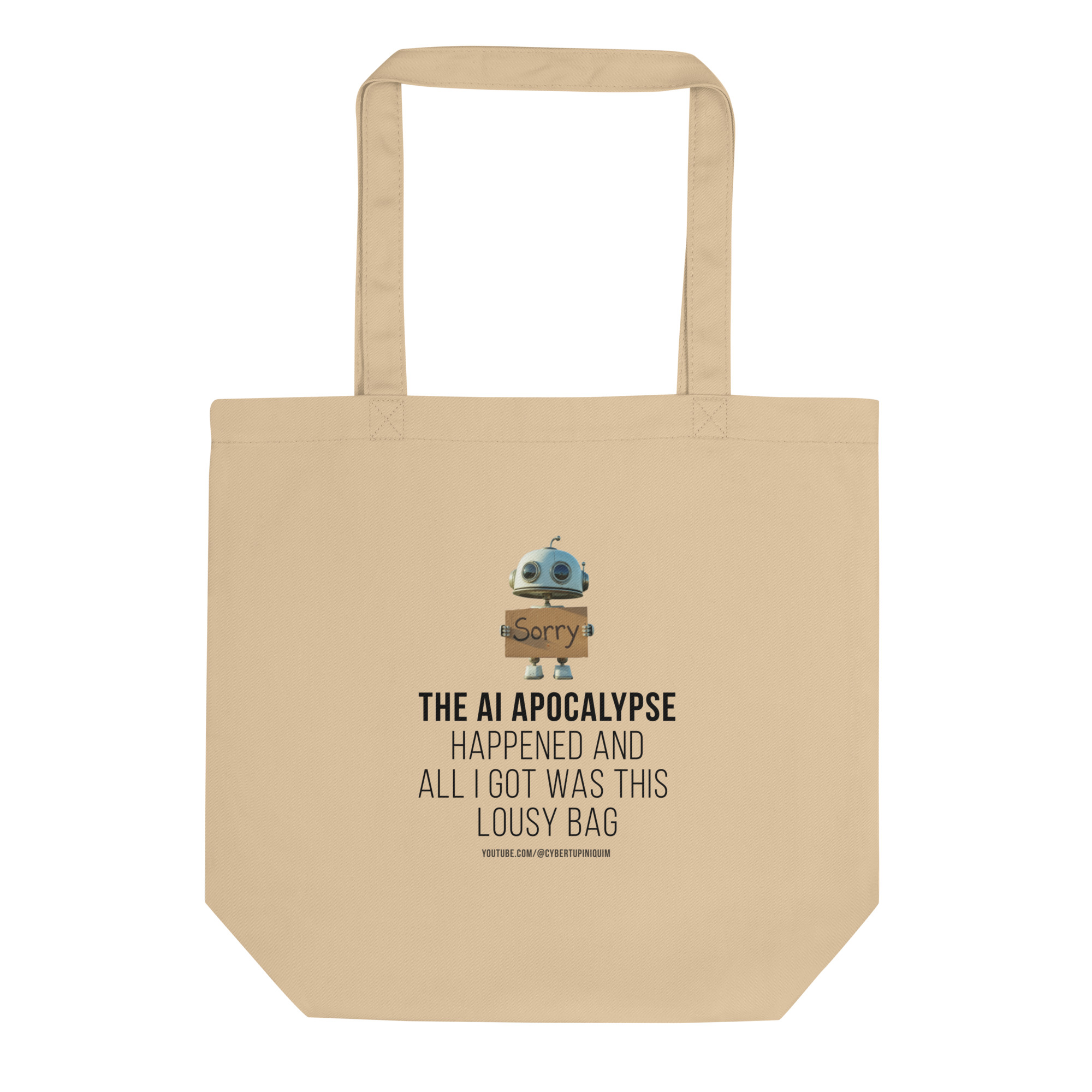 ai apocalipse: robot apologizes. eco tote bag