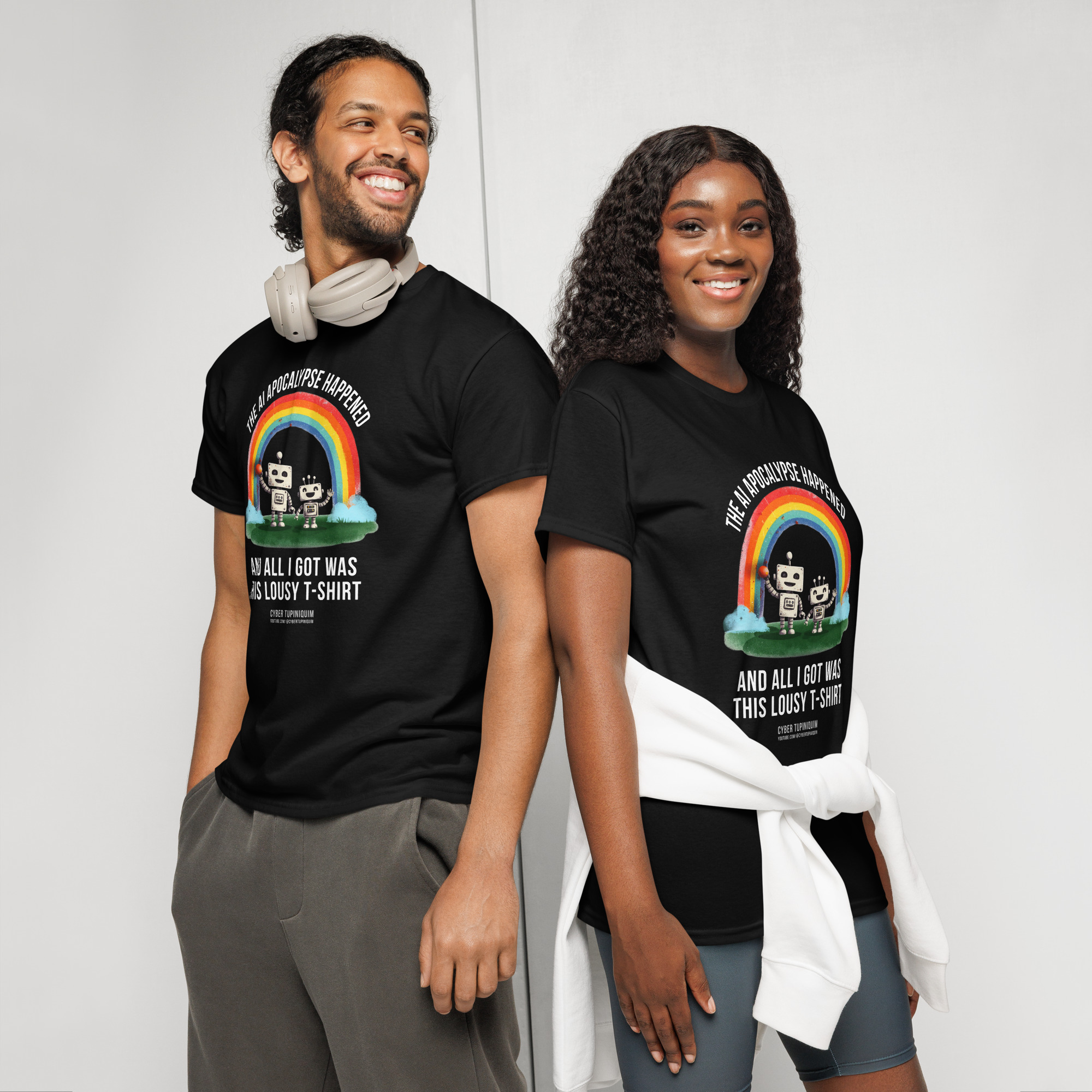 ai apocalypse: robots under rainbow dryblend® t shirt